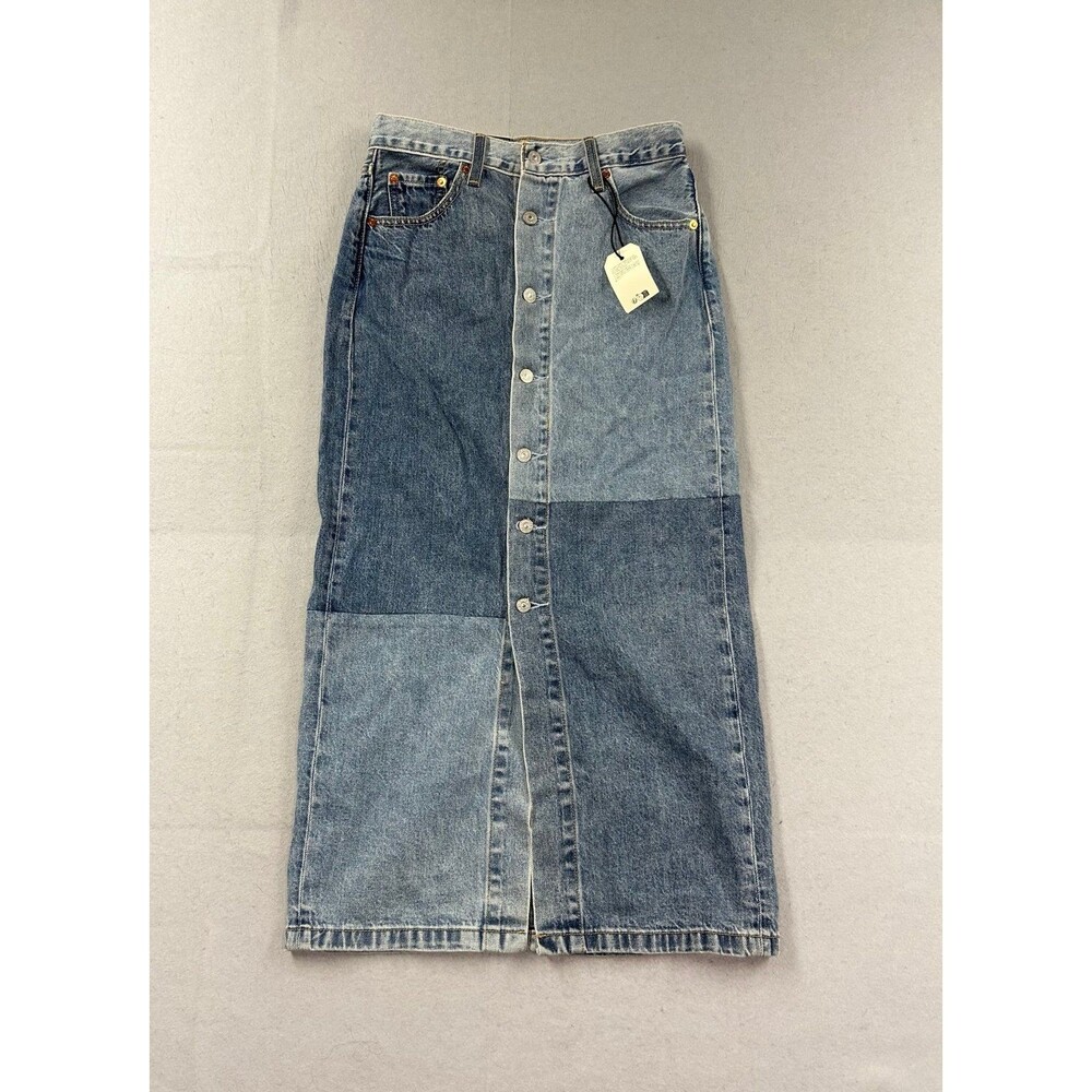 Levi's Women’s Premium Button Denim Midi Skirt Size 25, Patch Work Design